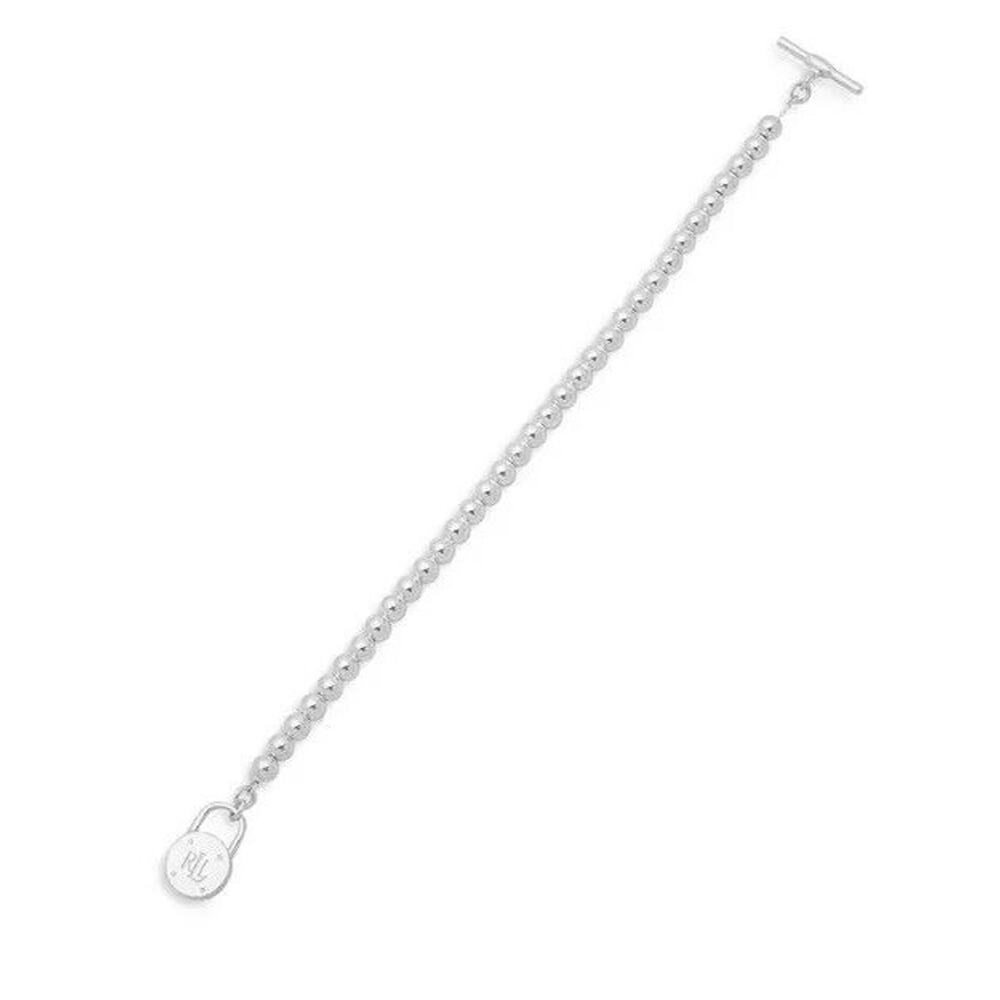 Ralph Lauren Sterling Silver Beaded Flex Bracelet Style Trendy Fashion Chic NEW